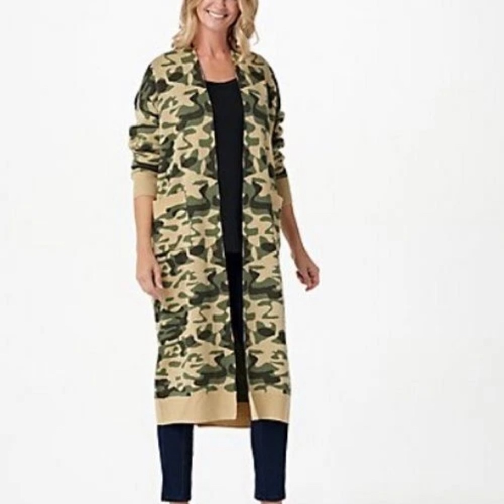 Attitudes by Renee Camouflage Open Cardigan